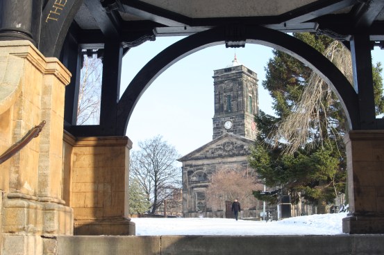 View through the war memorial Lytchgate at All Saints Church